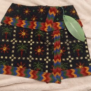 FARM Rio Black Quilted Mini Skirt with Red, Green, Blue & Yellow Trim